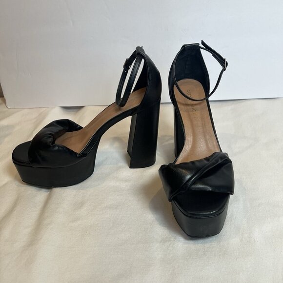 Constance Shoes - Constance Brazil Platform Heel Ankle Strap Open Toe Black 8 US Women 39 EU